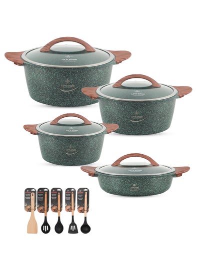 Buy Non Stick Cookware Sets - 13Pcs Granite Cookware Set Kitchen Pots and Pans Set Includes 24/28/32cm Stock Pots and 28cm Low Pot - Healthy 100% PFOA Free - Oven & Dishwasher Safe in UAE