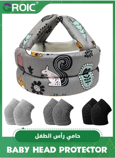 اشتري Baby Head Protector Baby Helmet for Crawling Walking,Infant Helmet & Baby Knee Pads 3 Pairs, No Bump Safety Head Cushion Bumper Bonnet Adjustable Protective Cap في السعودية