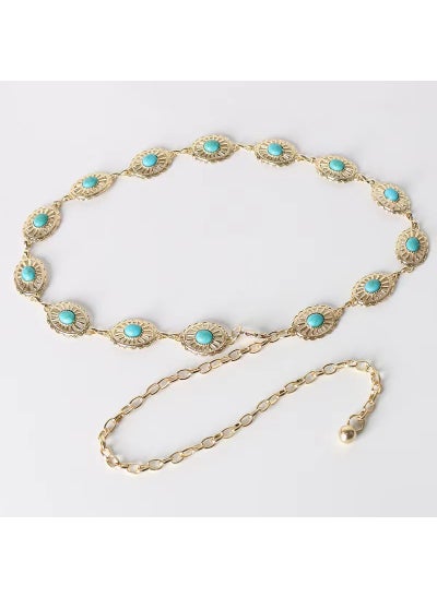 Buy Vintage Metal Chain Belt with Turquoise Bohemian AccentTurquoise Oval Gold Turquoise Oval Gold in UAE