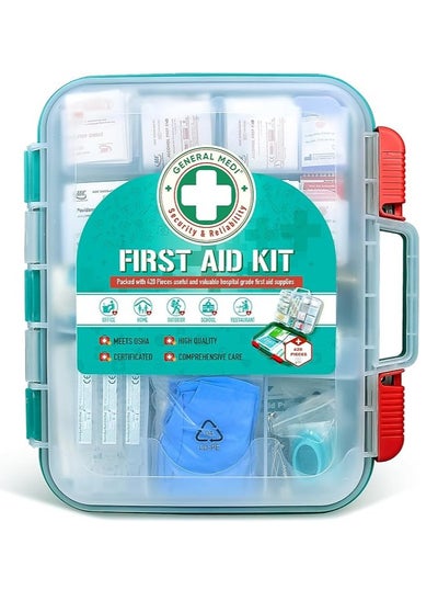 اشتري General Medi 420 Pieces Professional First Aid Kit - HardCase First Aid Box - Contains Premium Medical Supplies for Travel, Home, Office, Vehicle, Camping, Workplace & Outdoor في الامارات