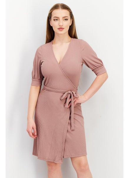 Buy Women Textured Wrap Dress, Light Pink in UAE