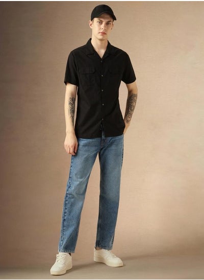 اشتري Relaxed Fit Black Cotton Casual Shirt Button Down Collar في الامارات