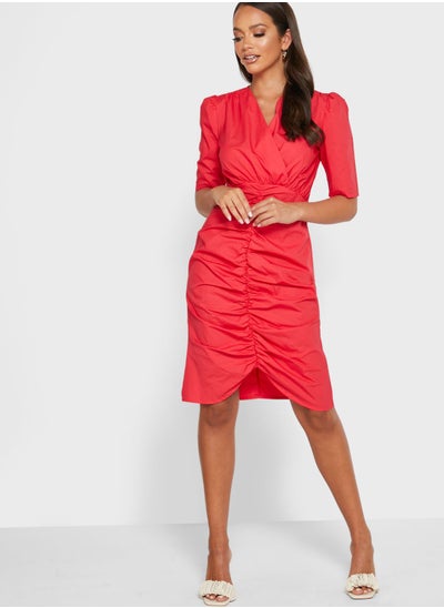 Buy Surplice Front Ruched Dress in Saudi Arabia