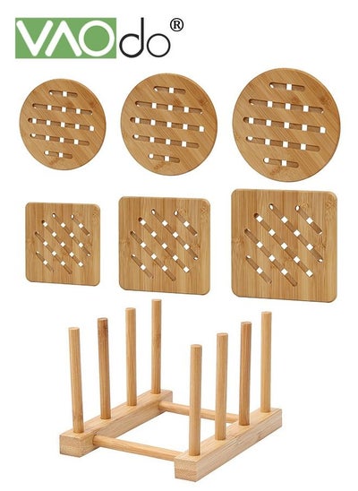 Buy 7PCS Bamboo Placemats with Storage Rack for Dining Table Handmade Water Hyacinth Placemats for Hot Dishes Different sizes Insulated Hot Pads Placemats for Kitchen in Saudi Arabia