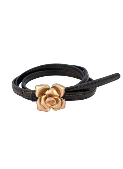 اشتري New Rose Metal Buckle Fashion Versatile Genuine Leather Waist Slim Fit Casual Belt في السعودية