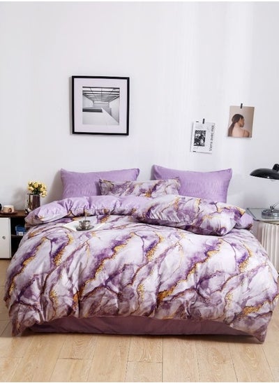 Buy Bedding set without Filler Reversible Marble Design Purple Gray Color in UAE