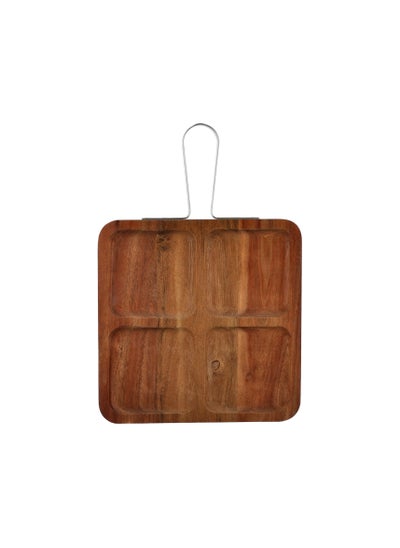 Buy ACACIA WOOD SQUARE SERVING TRAY W/STEEL HANDLE in Saudi Arabia