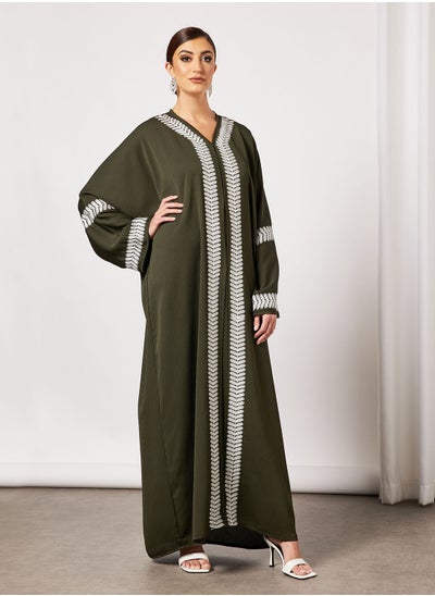 Buy Abaya With Leaf Like Embroidery in UAE