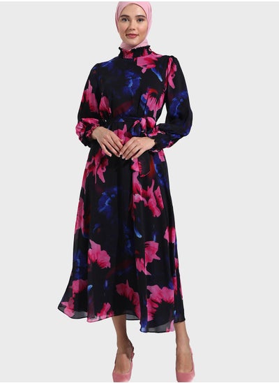 Buy Printed Balloon Sleeve Dress in Saudi Arabia