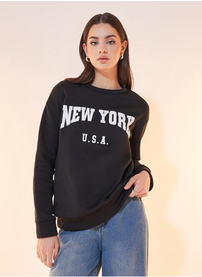 Buy Letter Graphic Print Sweatshirt with Dropped Shoulder in Saudi Arabia