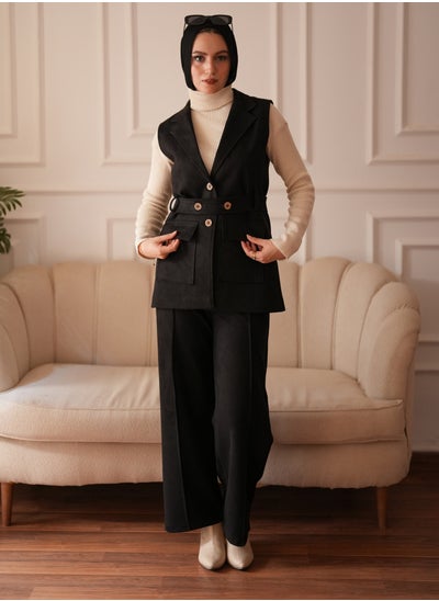 Buy **Black Winter Suit Set with Pants, Padded Vest, and Belt (XL 70-80k) - by Stilo in Egypt