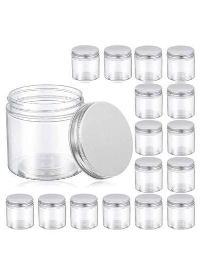 Buy VOIDROP Set of 16 Clear Plastic Jars with Silver Lids Straight Storage Canisters for Food 600ML in UAE