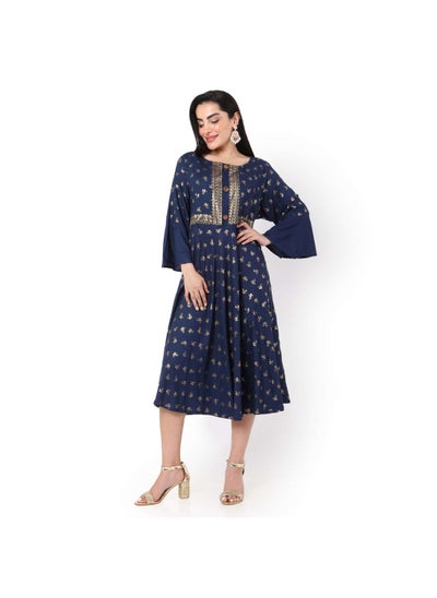 Buy GOLD PRINT FRONT STYLED BUTTONED SHORT STYLISH ARABIC KAFATAN JALABIYA DRESS in UAE