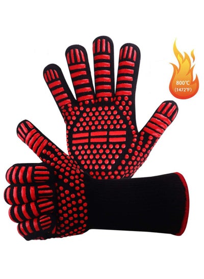 اشتري 1pc Kitchen Glove Heat Resistant Non-sticky Reusable Non-slip Five Fingers Triple-layer Protection Long Sleeve 800 في الامارات