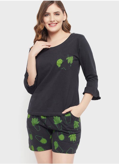 Buy Crew Neck Top & Pyjama Shorts Set in UAE