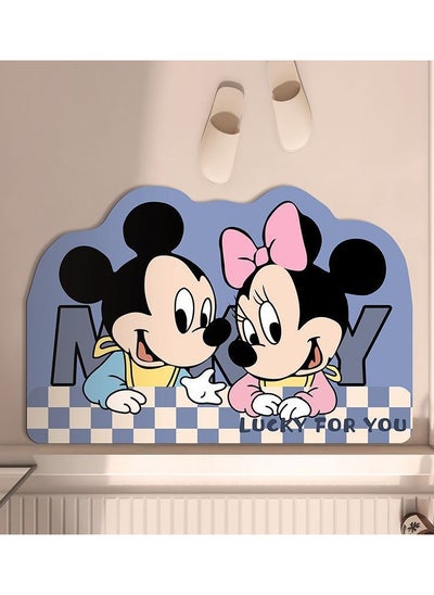 Buy Cartoon Mickey and Minnie pattern special-shaped diatom bathroom mat, non-slip bathroom floor mat and quick-drying bathroom carpet, super absorbent bath mat, non-slip, thickened, soft, size 60cmx40cm in Saudi Arabia