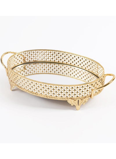 Buy Piramit Medium Oval Tray, Gold - 44x26 cm in UAE