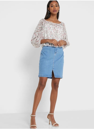 Buy Button Detail High Waist Denim Skirt in UAE