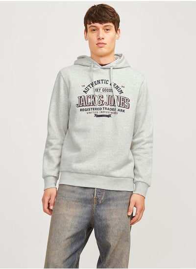 Buy Logo Print Hoodie with Drawstring in Saudi Arabia