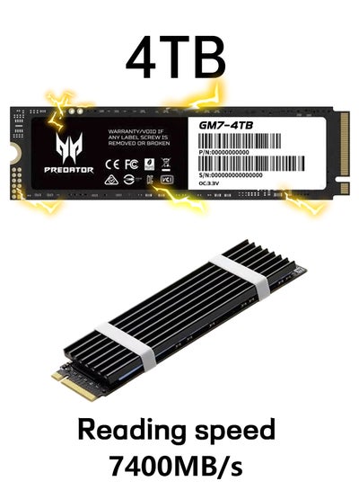 4TB 7400MB/s SSD PCIe NVMe Gen4 2280, Internal Solid State