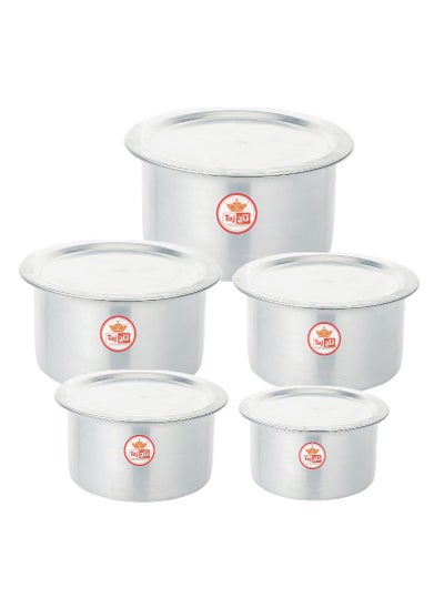 Buy 10-Pieces Aluminium Cooking Pot Cookware Set Tope 1,1.5,1.75, 2 and 2.5 Liter in UAE