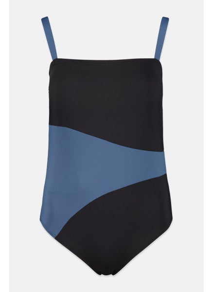 اشتري Women Padded Curve Effect Two-Tone One Piece, Black/Navy في الامارات