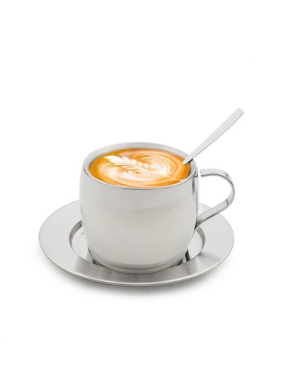 Buy Stainless Steel Coffee Cup with Spoon and Saucer Set with 1 year Guarantee in UAE
