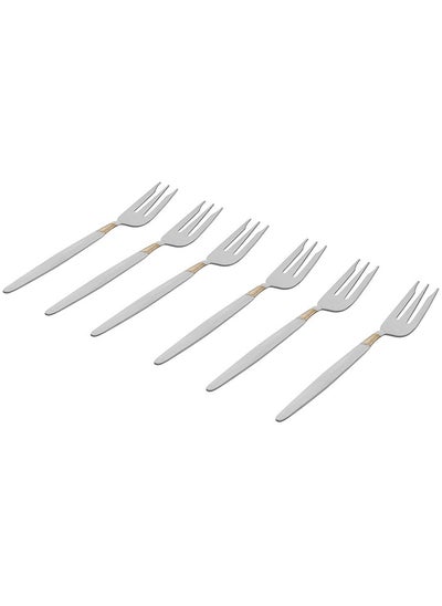 Buy Aulus 6-Piece Cake Fork Set, Silver & Gold - 16.5 cm in UAE