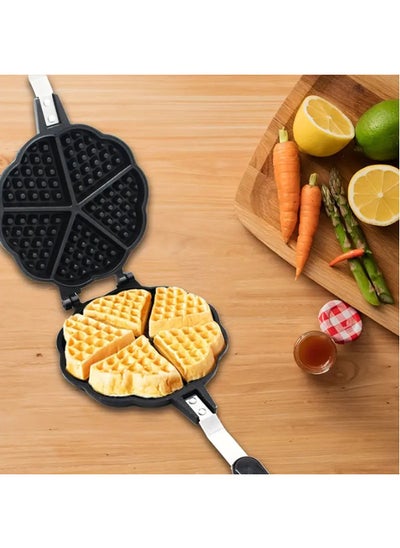 Buy Waffle Maker Pan, 5.9in Aluminum Alloy Nonstick Heart Shaped Waffle Maker Portable Stove Top Camping Waffle Maker Pan for Breakfast Waffles Sandwich in Saudi Arabia