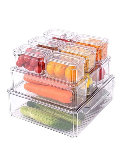 Buy 10 Piece Transparent Stackable Plastic Refrigerator Storage Box With Cover in UAE