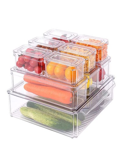 اشتري 10 Piece Transparent Stackable Plastic Refrigerator Storage Box With Cover في الامارات