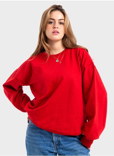 Buy Red Oversized Crew Neck Sweatshirt in Egypt