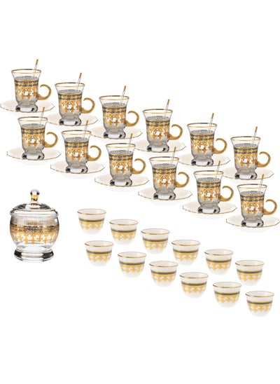 Buy Gold Crystal Tea And Coffee Set 50 Pieces Black And Gold Decoration in Saudi Arabia