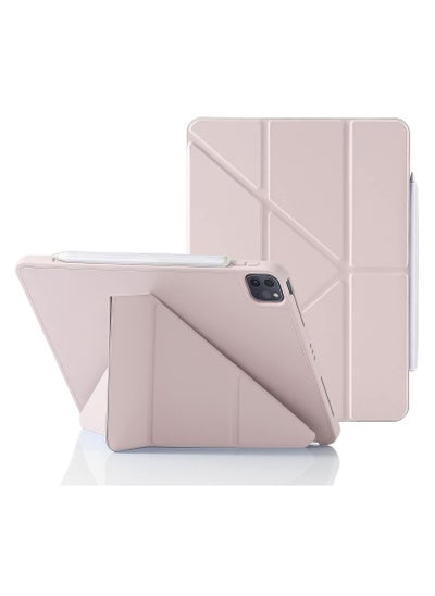 Buy Case for iPad Pro 11 Inch 2021/2020/2018 with Pencil Holder, 5-in-1 Multiple Viewing Angles, Smooth Silicone Cover and Soft TPU Back, Auto Sleep/Wake & Pencil 2 Charging Smart Folio (Pink) in Egypt