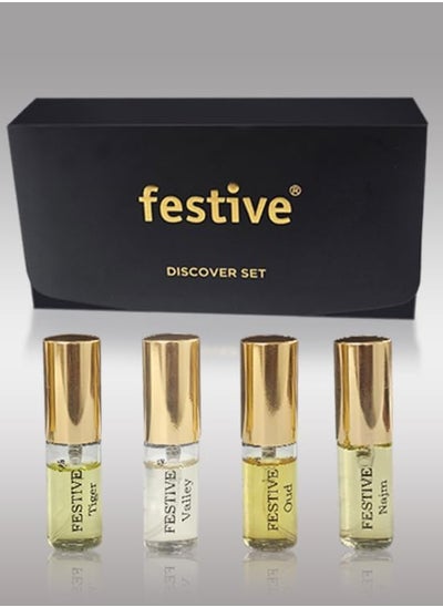 Buy Festive Perfume Gift Set for Unisex Pack of 4x6 ML | Eau De Parfum | Premium Luxury Long Lasting Fragrance Spray | Tiger, Oud, Valley, Najm (4x6 ml) in UAE