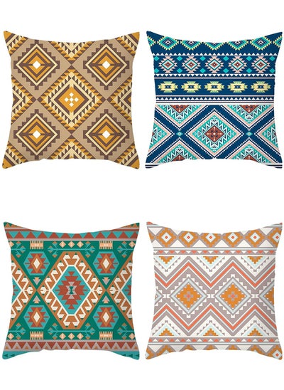 Buy 4 Pcs Cushion CoverIndian Ethnic Persian Pattern Decorative Vintage Pillow Case Turkish Middle Eastern Style Linen Sofa Bohemian Decor Throw Garden Chair Cushion Cover in UAE