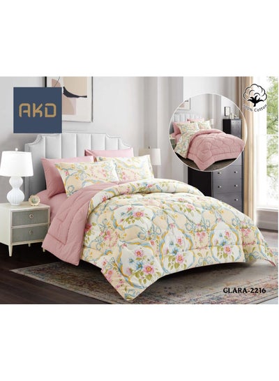 Buy Single and half cotton comforter set consisting of six pieces, fitted sheet size one hundred and sixty by two hundred in Saudi Arabia