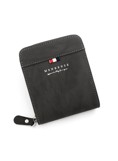 اشتري Casual Leather Men's Bifold Short Wallet Card Holder Certificate Zipper Money Bag for Business Commute Black في السعودية
