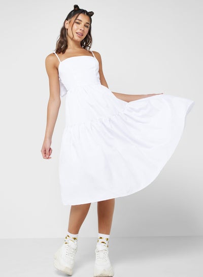 Buy Tiered Midi Dress With Back Bow Detail in UAE