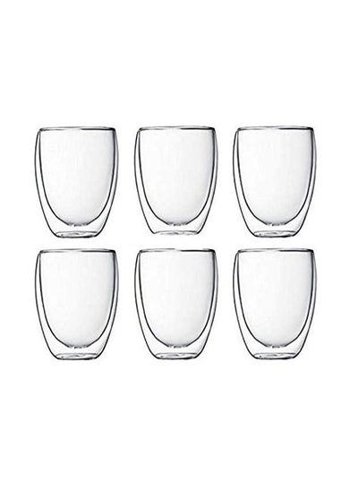 اشتري 6-Piece Double Wall Glass Cup Set Clear 340ml في الامارات