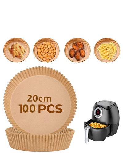 Buy Air Fryer Liner 100 PCS Round Disposable Baking Paper Non-Stick Paper Parchment for Air Fryer, Steamer, Microwave, Frying Pan(7.9IN) in Saudi Arabia