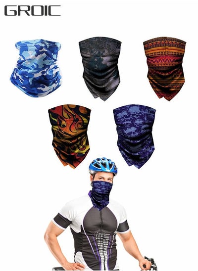 اشتري 5pcs Cooling Neck Gaiter Camo Face Mask, UV Protection Ice Silk Hood, Sunscreen Breathable Bandana, Windproof Mask Cycling Supplies Sports Gear في الامارات