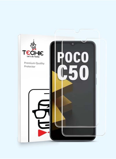 Buy 2 pieces HD Tempered Glass Screen Protector for Xiaomi Poco C50 - Anti Reflection Anti Bubbles 9H Hardness 0.33 mm Rounded Edges Easy Installation in Saudi Arabia