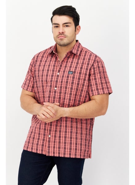 اشتري Men Regular Fit Plaid Short Sleeves Casual Shirt, Pink/Navy في السعودية