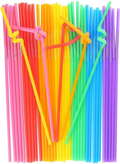 اشتري HANSGO Disposable Colorful Drinking Straws, 100 Pcs 7 Colors Flexible Straws, 13 Inch Extra Long Straws for Party Decoration في مصر