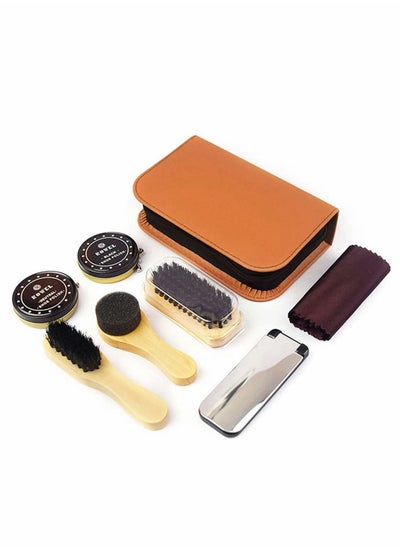 اشتري Shoe Polish Kit, 7pcs Brush Polish Set with PU Leather Carring Case, Soft Brush, Shoe Cloth, Sponge Brush, Long Handle Brush, Colorless Shoe Polish and Round Sponge Brush For Home Travling في السعودية