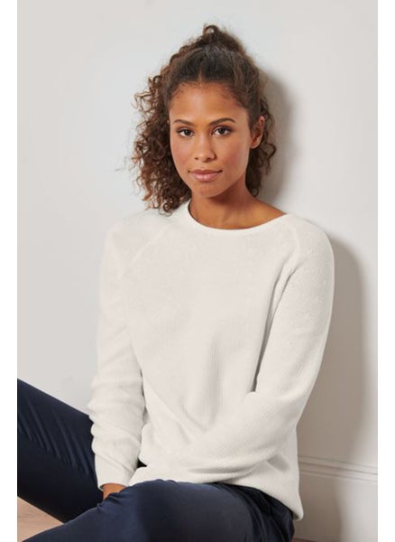 اشتري Women Round Neck Textured Long Sleeve Sweatshirt, White في الامارات