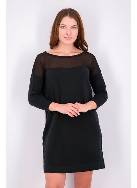 Buy Women Hybrid Knit 3 and 4 Sleeve Dress, Black in Saudi Arabia