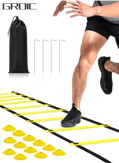 Buy 20ft Agility Ladder Training Set, Agility Ladder Agility Training Equipment with 12 Plastic Rungs, 12 Agility Cones& 4 Steel Stakes, 4 Triangular Buckle, 1 Carry Bag, for Soccer Speed Training in UAE