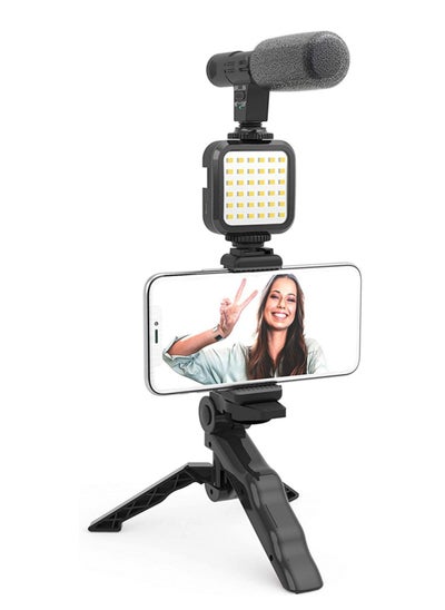 اشتري Vlogging"Like Me" LED Video Light + Microphone + Mobile Phone Holder + Hand Grip/Mini Tripod Compatible with Smartphones for TikTok في الامارات